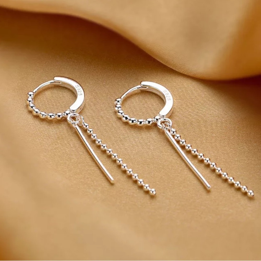 NEW TASSEL 925 STERLING SILVER HOOP EARRINGS, CUTE EARRINGS, WOW EARRINGS - Picture 4 of 5